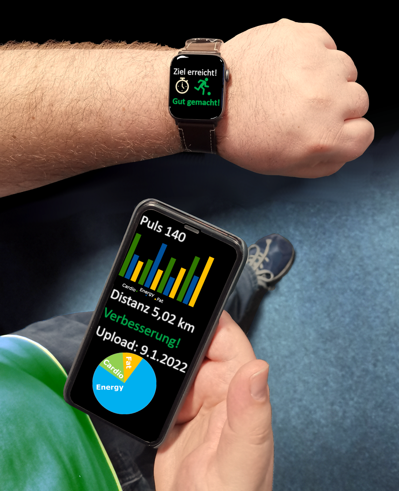 Apple Watch on wrist displaying a heart-rate reading — wearable atrial fibrillation detection.