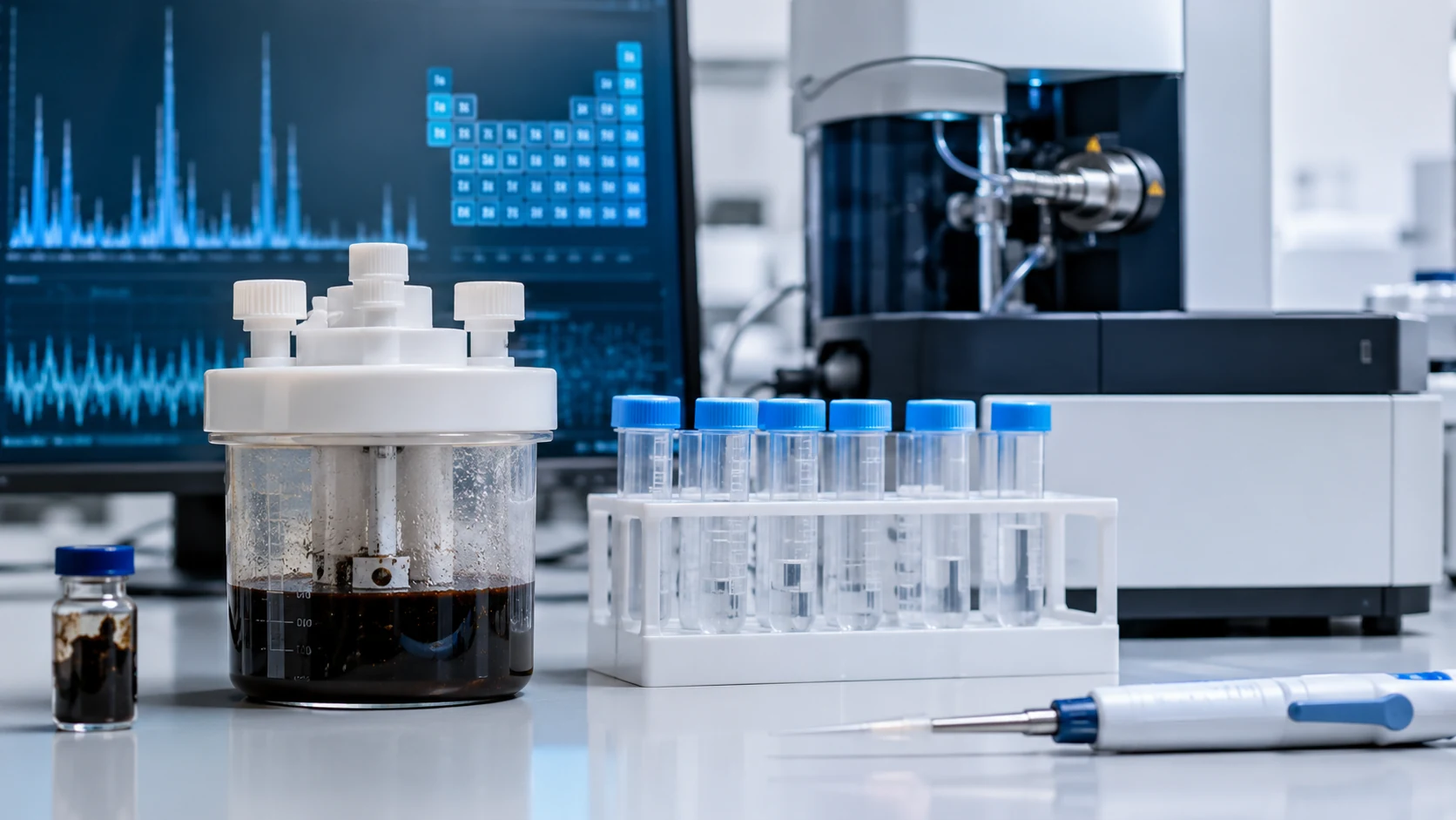 Shilajit sample preparation and analytical laboratory equipment used for heavy-metal testing