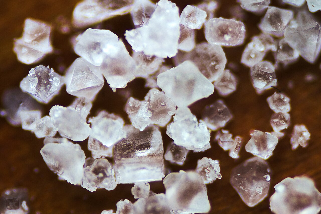 Sodium chloride crystals